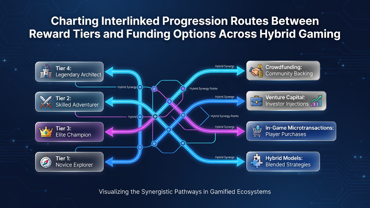 Illustration of funding pathways connecting reward tiers in cross-platform gaming environments