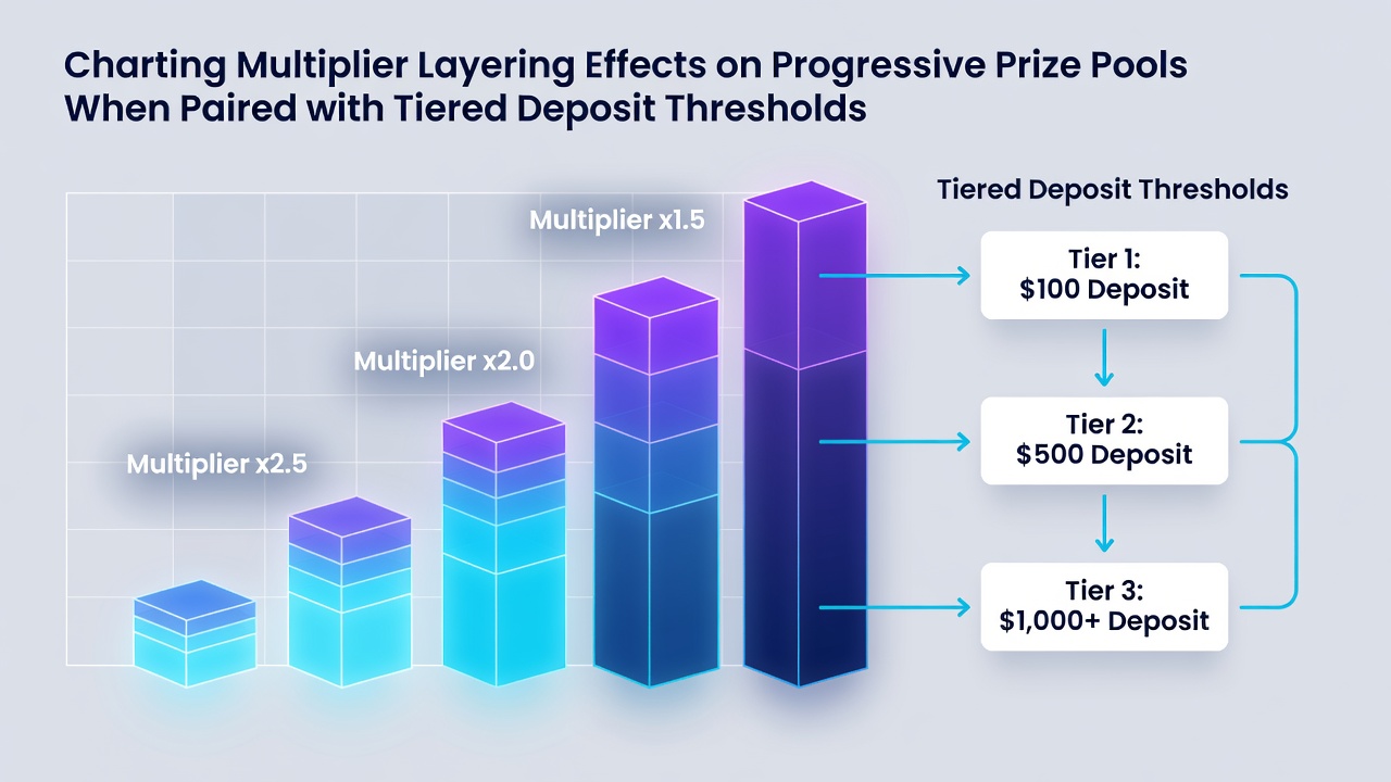 Chart displaying progressive pool growth curves across different deposit tiers and multiplier layers