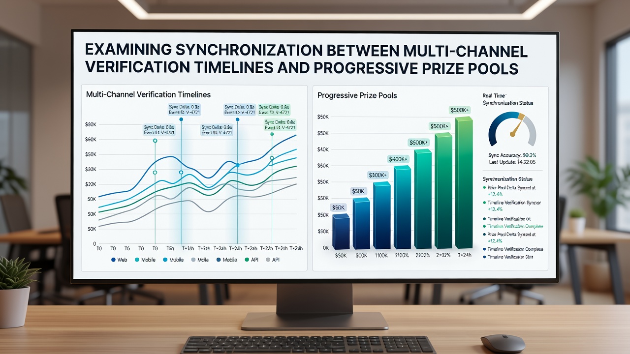 Data visualization of verification timelines intersecting with growing progressive prize pool graphs on tablet and smartphone displays