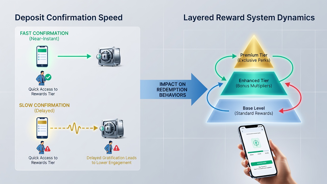 Analytics dashboard displaying redemption rates alongside deposit confirmation times in casino loyalty programs