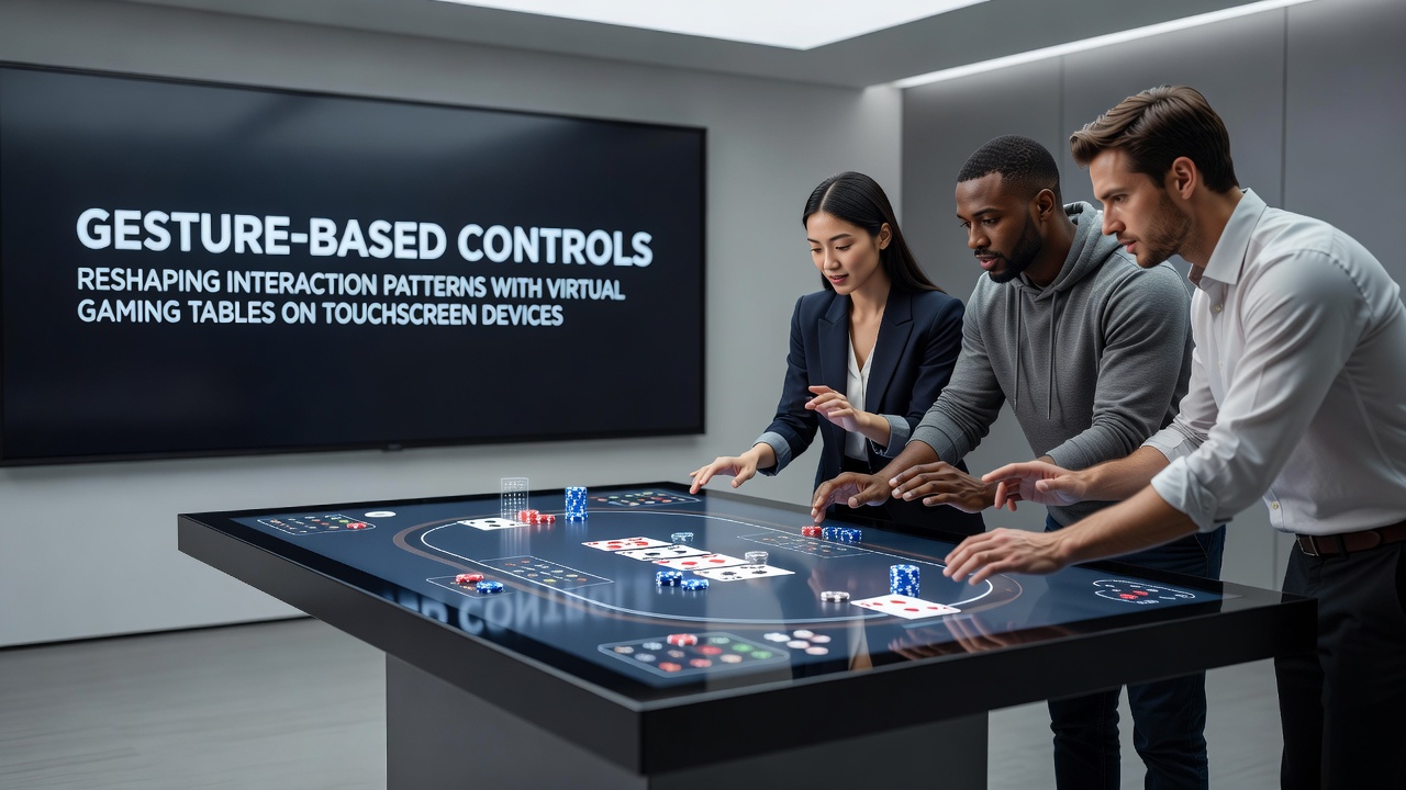 Close-up view of multi-touch gestures applied to a virtual poker table interface