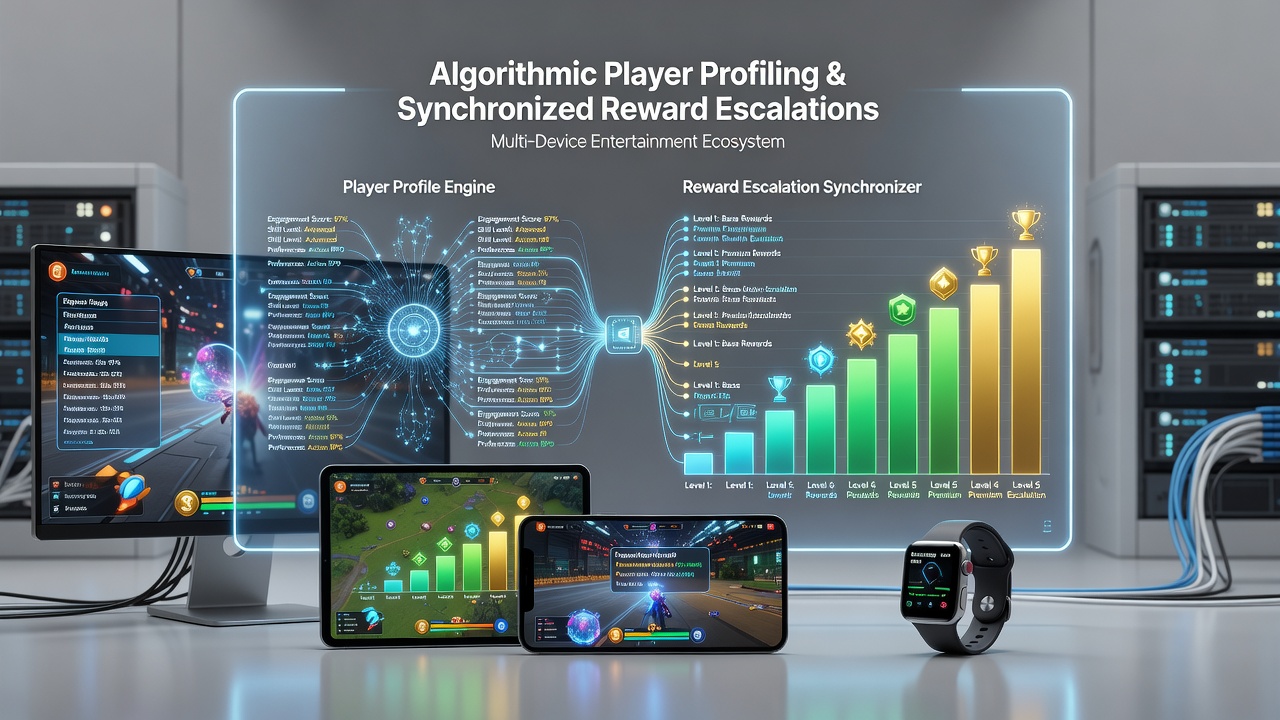 Synchronized reward dashboard displaying escalation metrics on multiple device screens