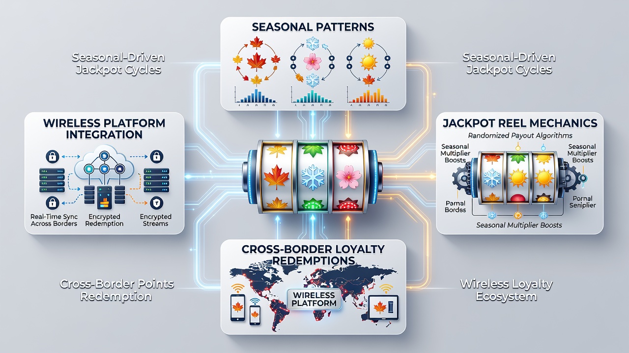 Mobile app dashboard displaying seasonal jackpot trends and cross-border loyalty redemption statistics